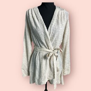 Anthropologie Moth Ivory Wool Wrap Cardigan Belted Sweater Medium Lagenlook